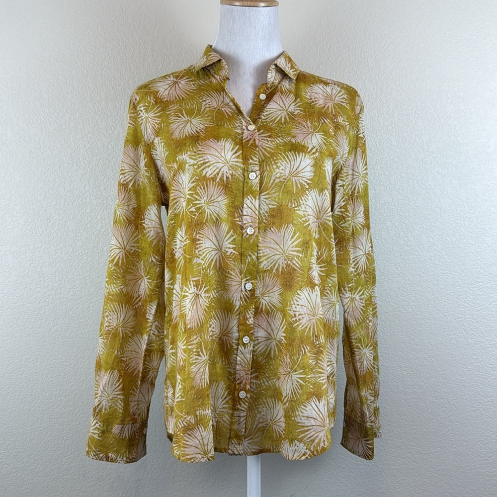 Hartford 100% Cotton Yellow Button Down Shirt with Tie Front Medium - Picture 3 of 10